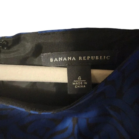 Banana Republic 100% Silk Mini Dress Blue & Black Chain Print Pockets Size 4 - Picture 5 of 13